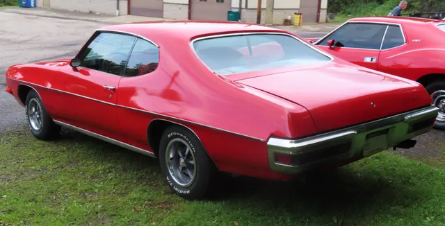 1971 Pontiac GTO hardtop rear-left view; exact-year body and rear trim context only.