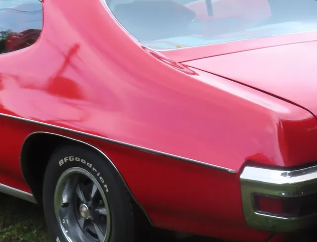 1971 GTO rear deck area crop; spoiler/Judge context still requires package evidence.