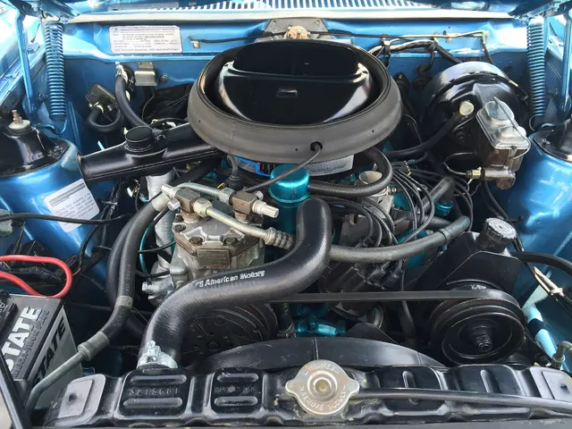 Factory-original 1972 AMC Javelin AMX 401 four-speed engine bay