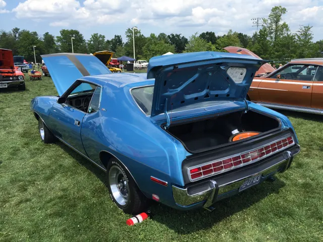 Factory-original Jetset Blue 1972 AMC Javelin AMX 401 four-speed rear view