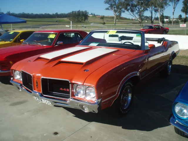 1972 Oldsmobile 4-4-2 convertible with force-air-style hood; the hood alone does not establish W-30 identity