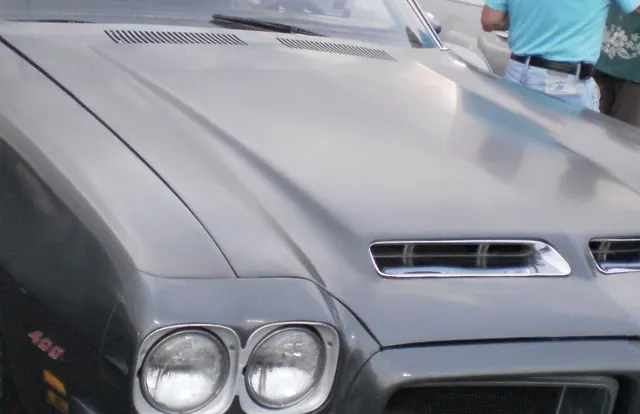 1972 GTO hood and nose detail crop; Ram Air or 455 HO claims still require paperwork and engine-code evidence.