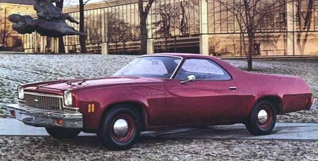 Exact-year 1973 Chevrolet El Camino view documenting the Colonnade coupe-utility body, front treatment, roof, bed, tailgate, trim, and wheels; condition remains subject-specific.