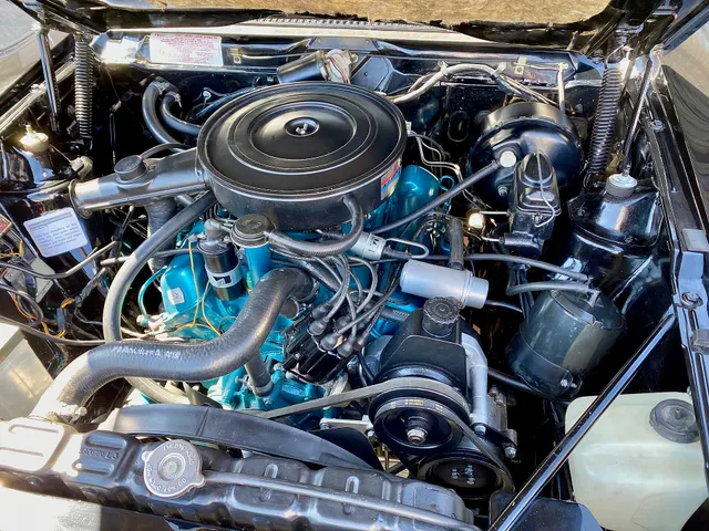 All-stock 1974 AMC Javelin AMX 401 four-speed engine bay