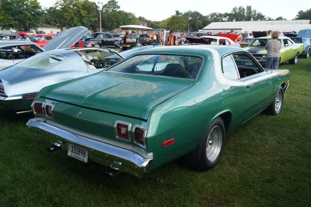 1974 Dodge Dart Sport rear three-quarter view showing the deck, four-lamp rear panel, and bumper