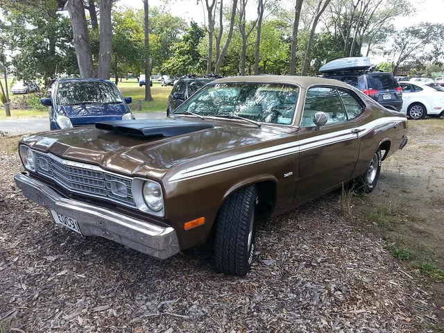 Exact-year Duster body and bumper profile with non-stock hood and wheel presentation; included as body context, not a factory Duster 360 reference