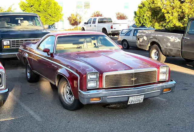 Exact-year 1976 Chevrolet El Camino view documenting the Colonnade coupe-utility body, front treatment, roof, bed, tailgate, trim, and wheels; condition remains subject-specific.