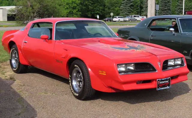 1977 Pontiac Firebird Trans Am in Buccaneer Red, front three-quarter view
