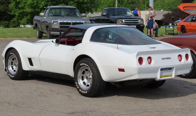 Exact-year Corvette retained for the fastback glass, integrated rear spoiler, four-lamp tail, rear badging, removable roof panels, rally wheels, and stance; condition remains specific to this car.