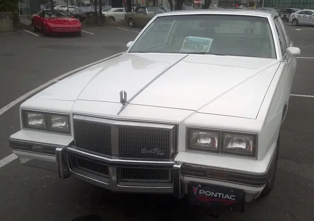 Exact-year Grand Prix retained for the split grille, quad lamps, hood ornament, bumper, hood contours, windshield, and roofline; the background Corvette and display material are excluded.