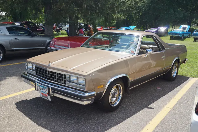 A photographed 1982 Caballero showing beige paint, bright moldings, Caballero badging, lamps, bumpers, glass, and wheel treatment; finish, equipment, condition, and individual-car originality remain specific to this car.
