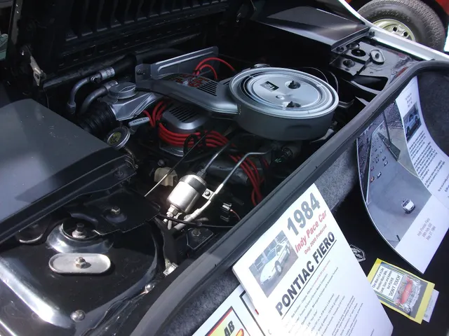 Exact-year production Indy replica engine bay retained for the regular 2.5-liter four-cylinder, transverse installation, air cleaner, ignition, cooling, strut towers, and service context; it is not the Super Duty actual pace-car engine.