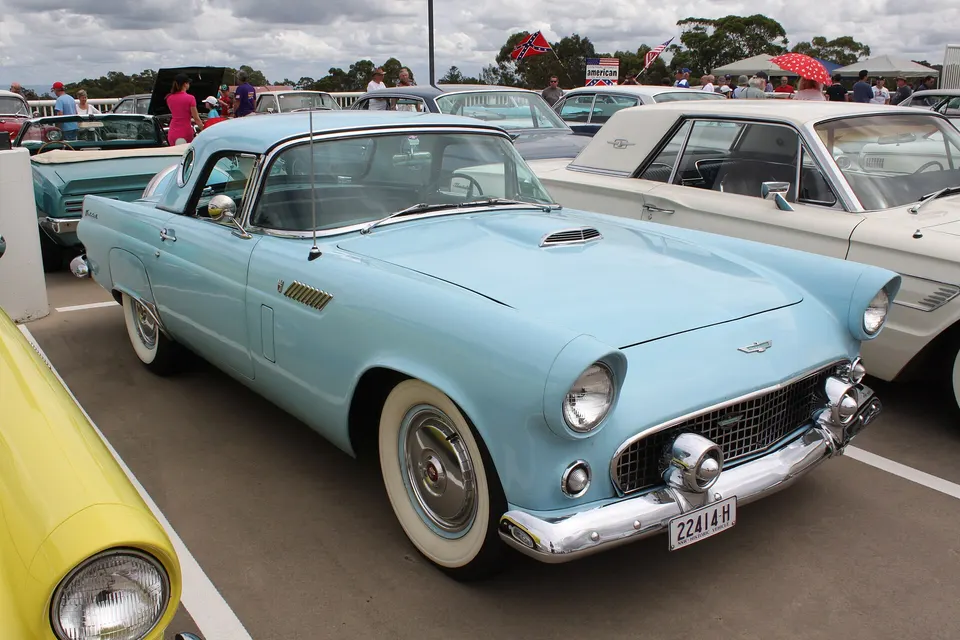 Thunderbird script, crossed-flags hood emblem, and model-year trim profile photo