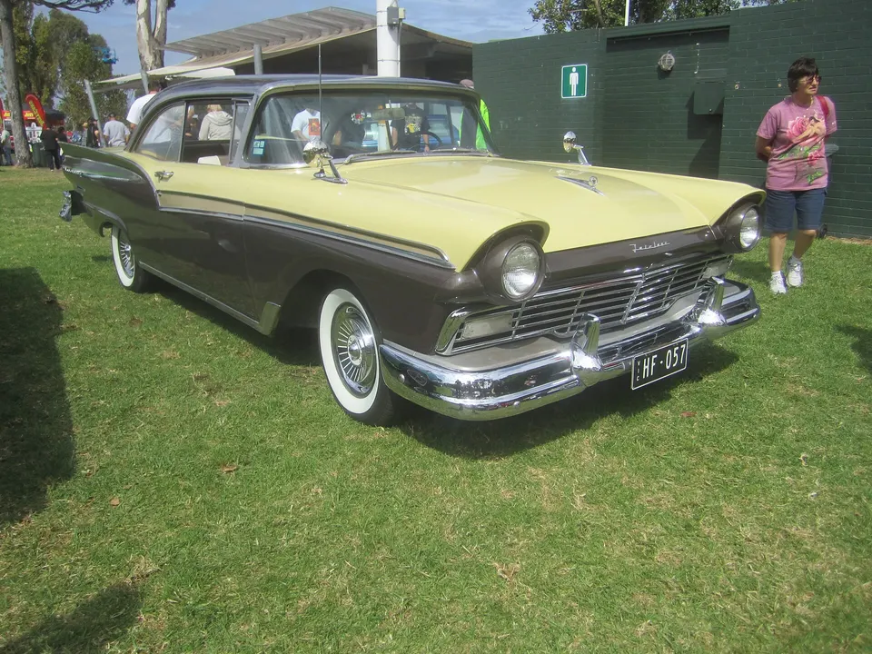 1957 grille, lamps, bumpers, roof, glass, and tail treatment profile photo