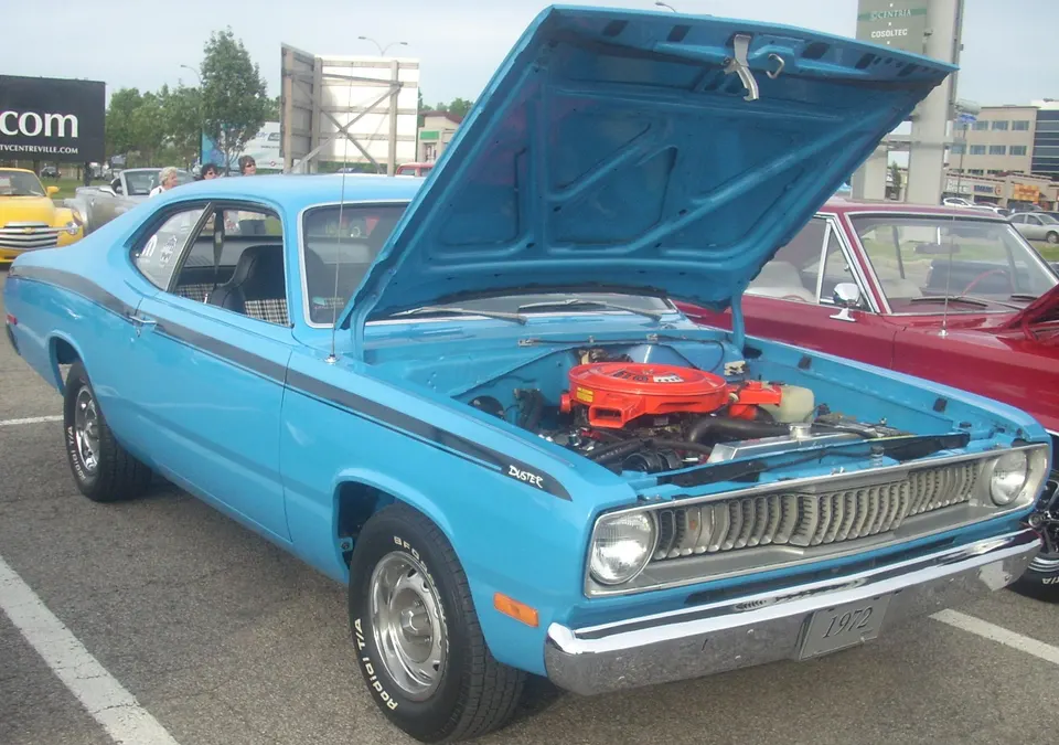 Duster 340 accent tape side stripes and rear 340 callout profile photo